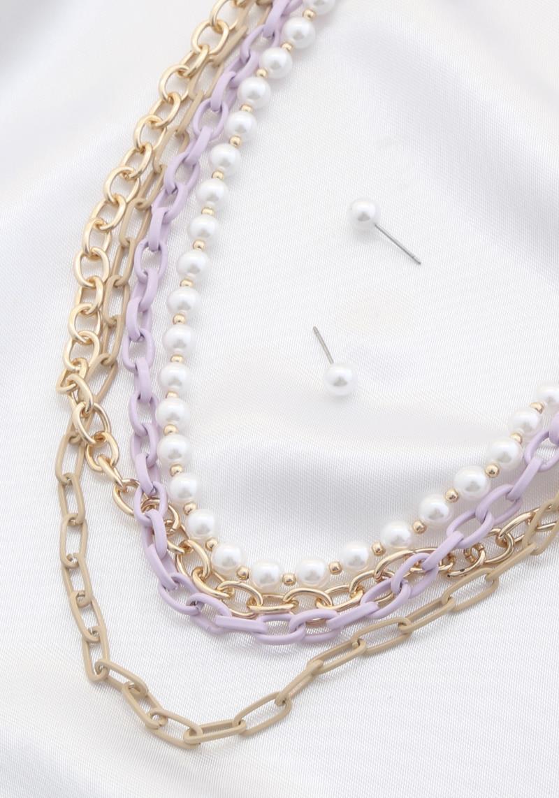PEARL BEAD OVAL LINK LAYERED NECKLACE