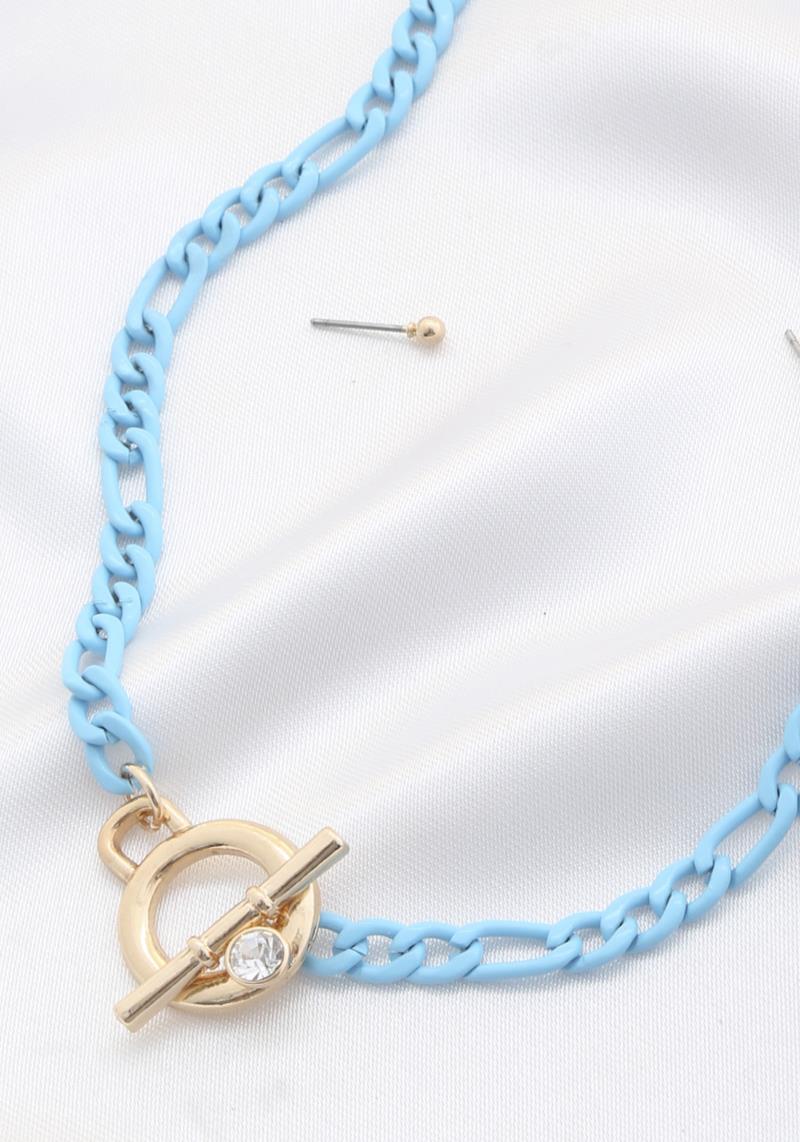 COLOR METAL FIGARO LINK TOGGLE CLASP NECKLACE