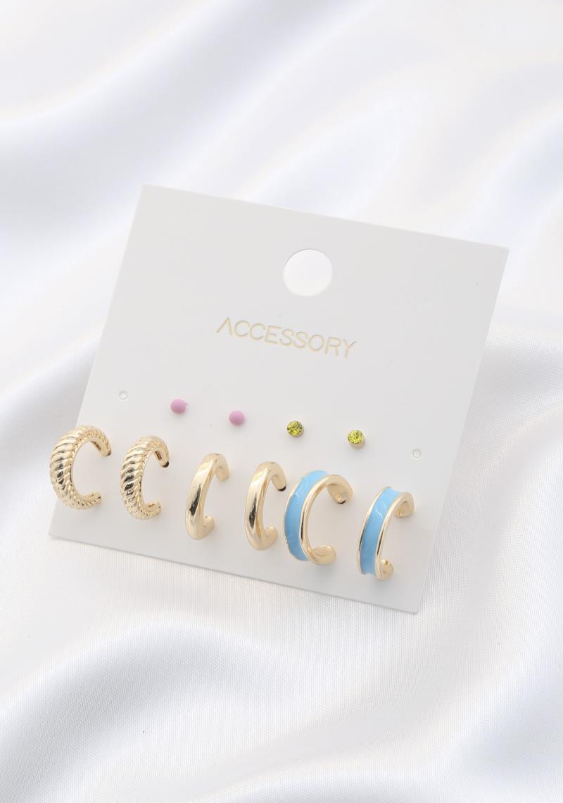 COLOR METAL STUD HUGGIE EARRING SET