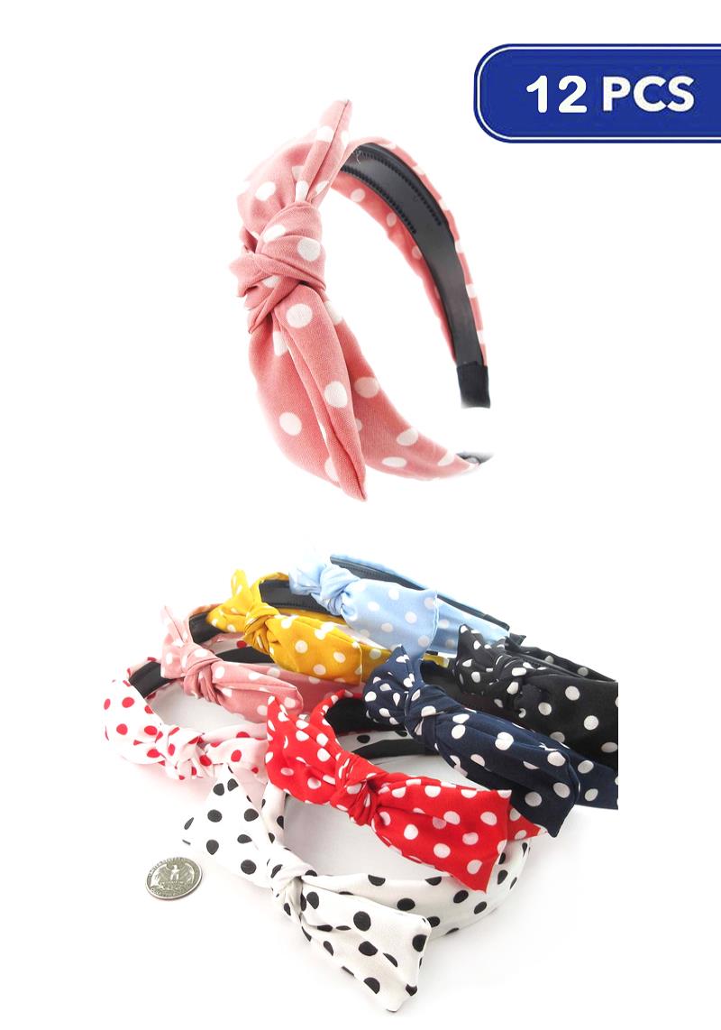 FASHION POLKA DOT RIBBON HEADBAND (12 UNITS)