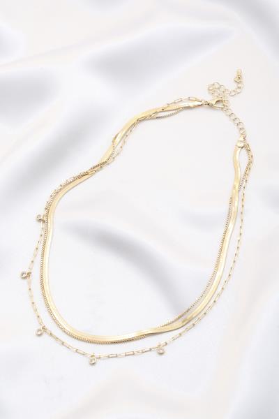 CRYSTAL FLAT SNAKE CHAIN LAYERED NECKLACE