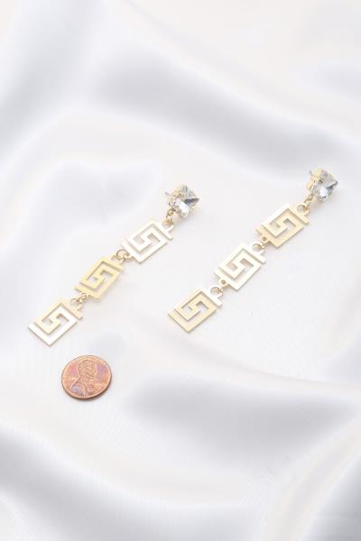 GREEK PATTERN CRYSTAL DANGLE EARRING