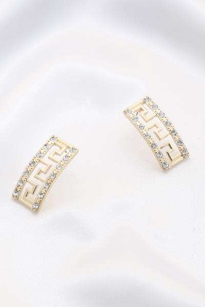 GREEK PATTERN RHINESTONE EDGE METAL BAR EARRING