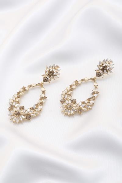 FLORAL PATTERN CRYSTAL DANGLE EARRING