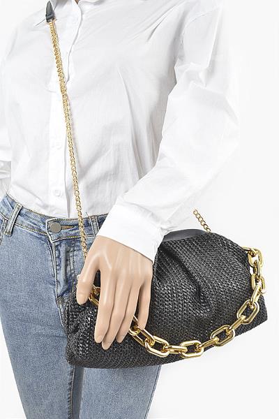 STRAW FRAME WITH LINK CHAIN BAG