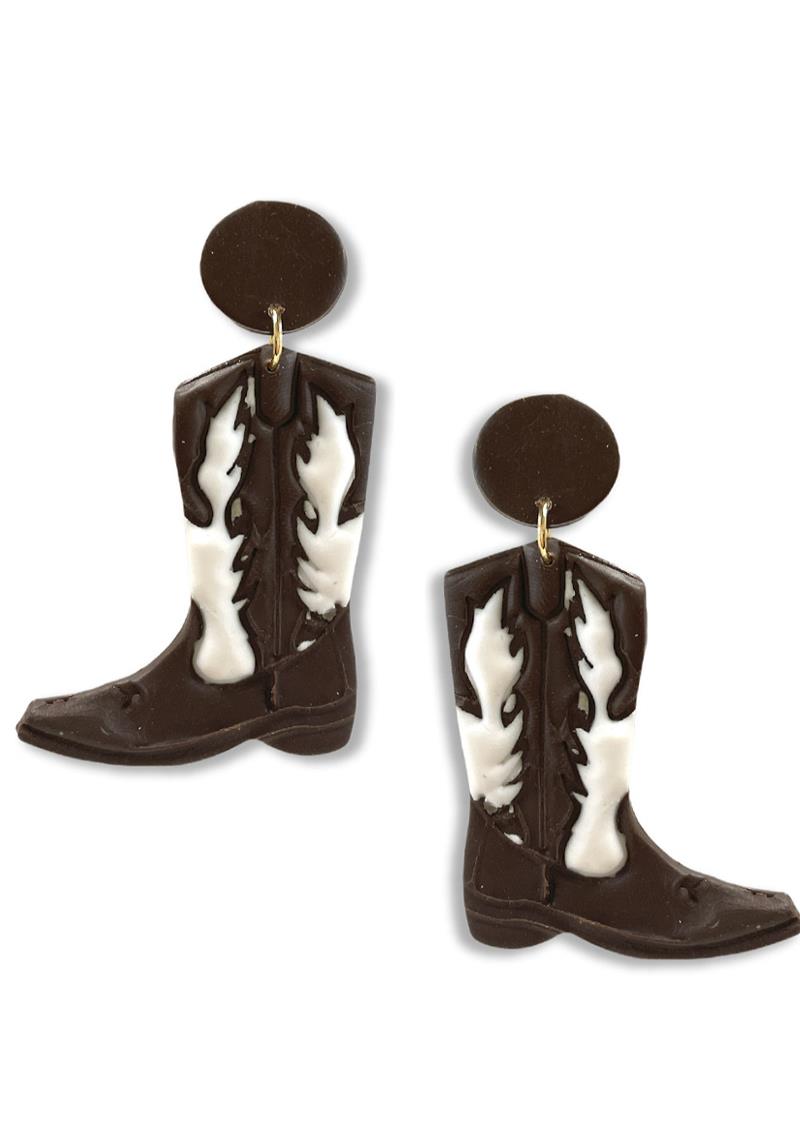 RODEO WESTERN CLAY STYLE BOOTS DANGLE EARRING
