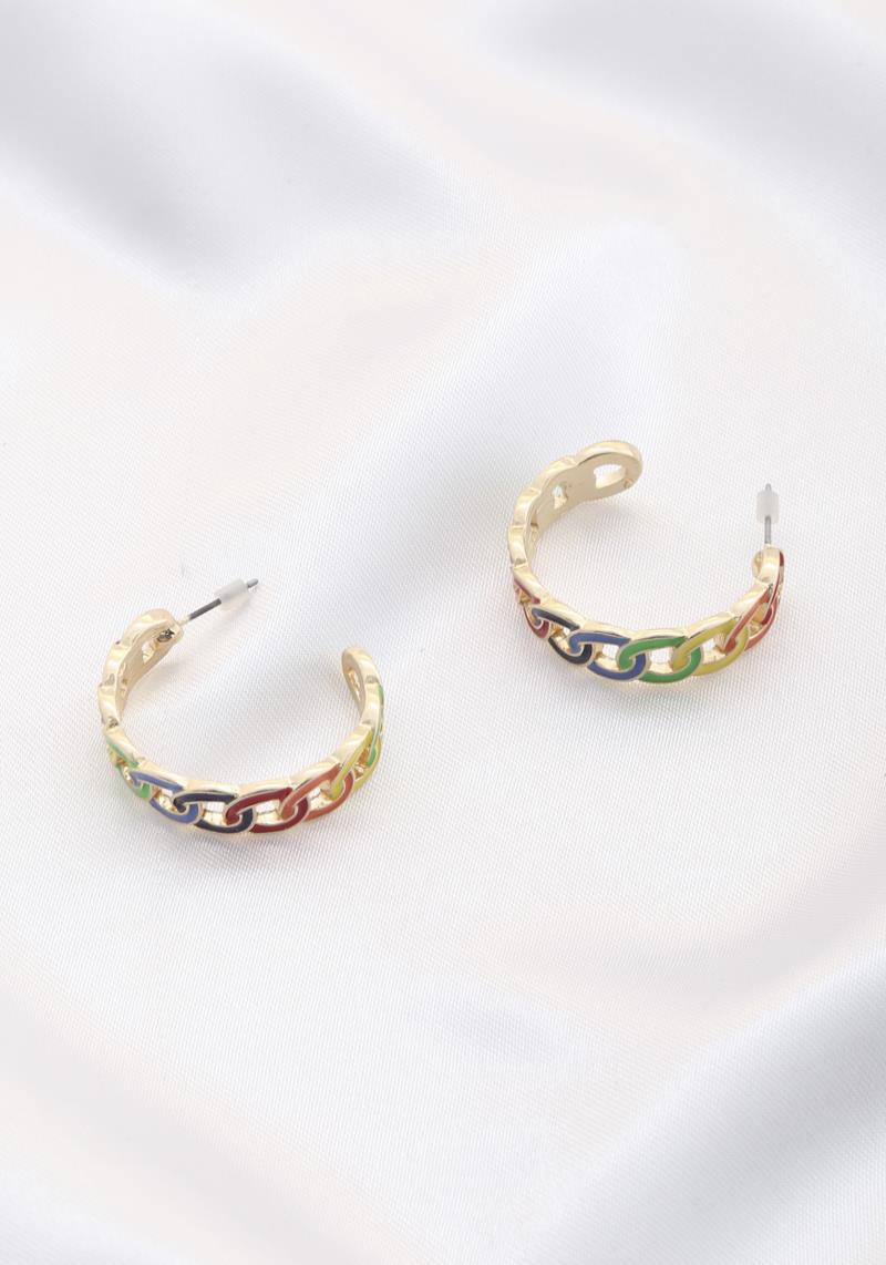 COLORFUL CURB LINK OPEN CIRCLE EARRING