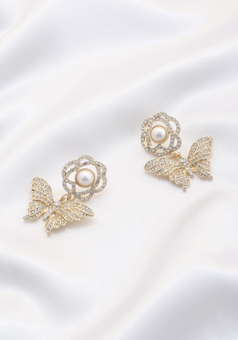BUTTERFLY FLOWER RHINESTONE DANGLE EARRING