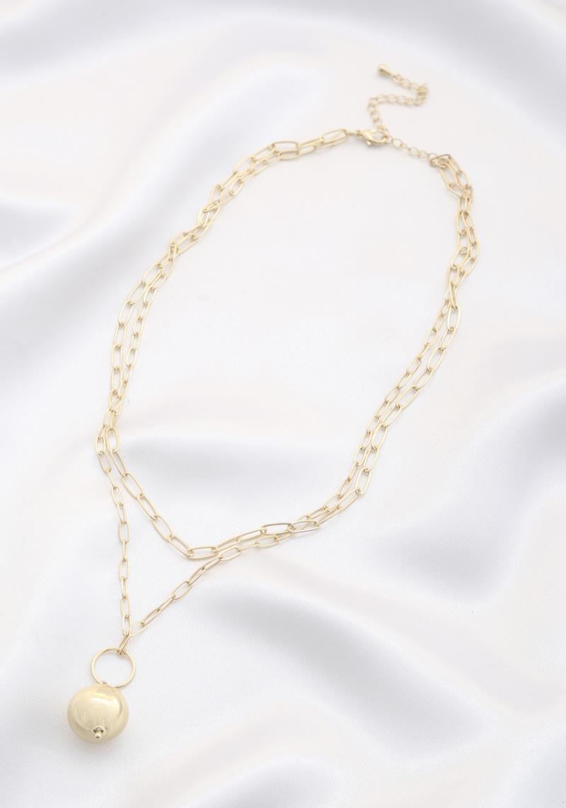 BALL BEAD OVAL LINK LAYERED NECKLACE