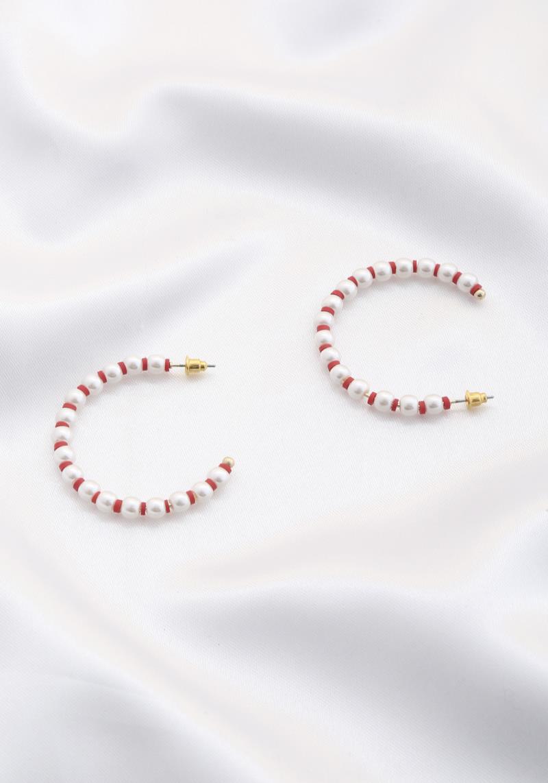 HEISHI BEAD PEARL OPEN HOOP EARRING