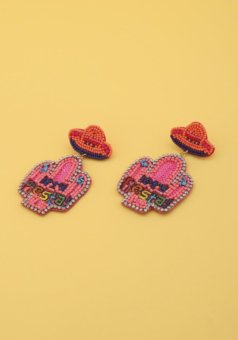LETS FIESTA CACTUS SEED BEAD DANGLE EARRING