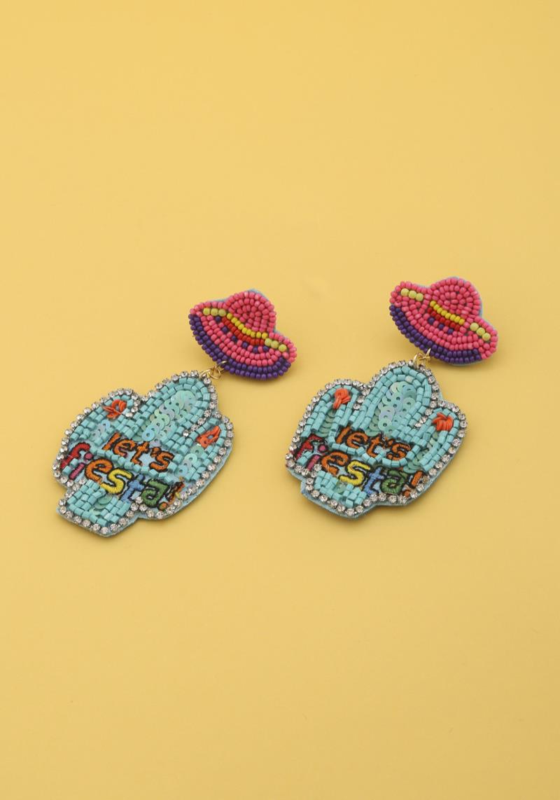 LETS FIESTA CACTUS SEED BEAD DANGLE EARRING