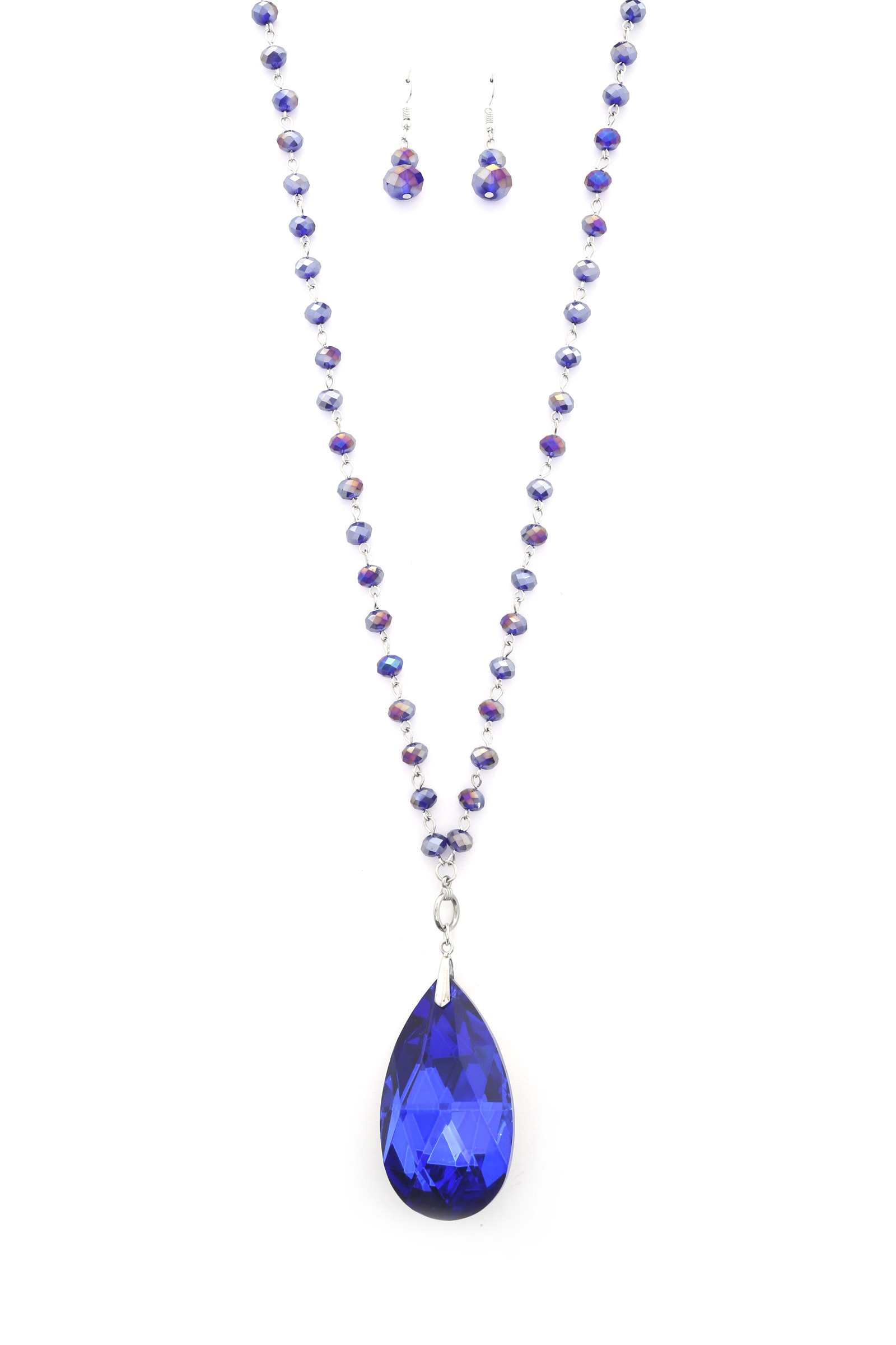 CRYSTAL TEARDROP PENDANT BEADED NECKLACE