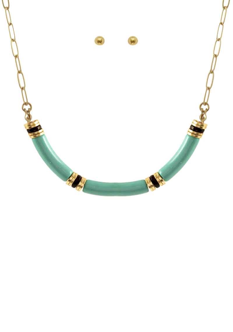 LUCITE METAL MIX PENDANT NECKLACE EARRING SET