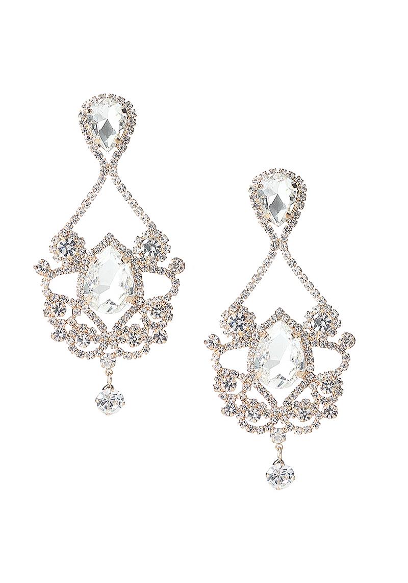 RHINESTONE TEARDROP ROUND DROP EARRING