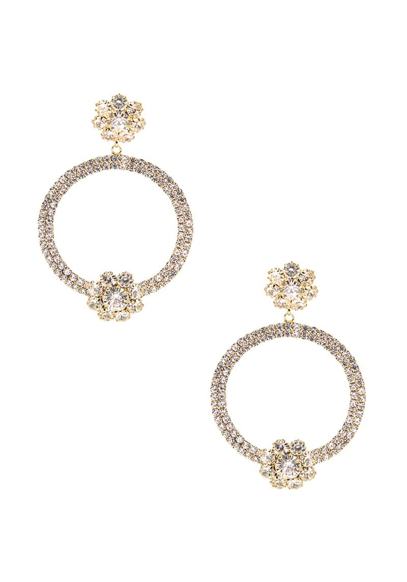 RHINESTONE FLOWER TOP 50MM HOOP EARRING