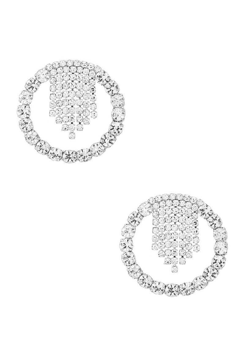 RHINESTONE ROUND FRAME TASSEL EARRING