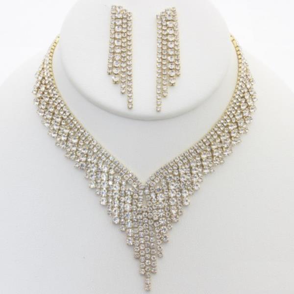 V SHAPE RHINESTONE NECKLACE