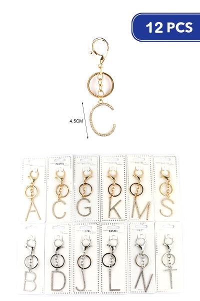 RHINESTONE INITIALS KEYCHAIN (12 UNITS)