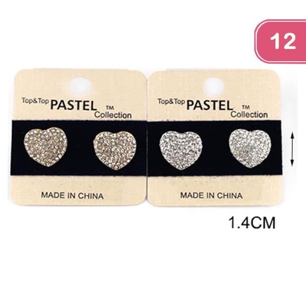 FASHION RHINESTONE HEART STUD EARRING (12 UNITS)