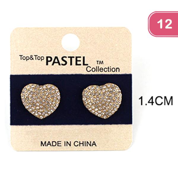 FASHION RHINESTONE HEART STUD EARRING (12 UNITS)