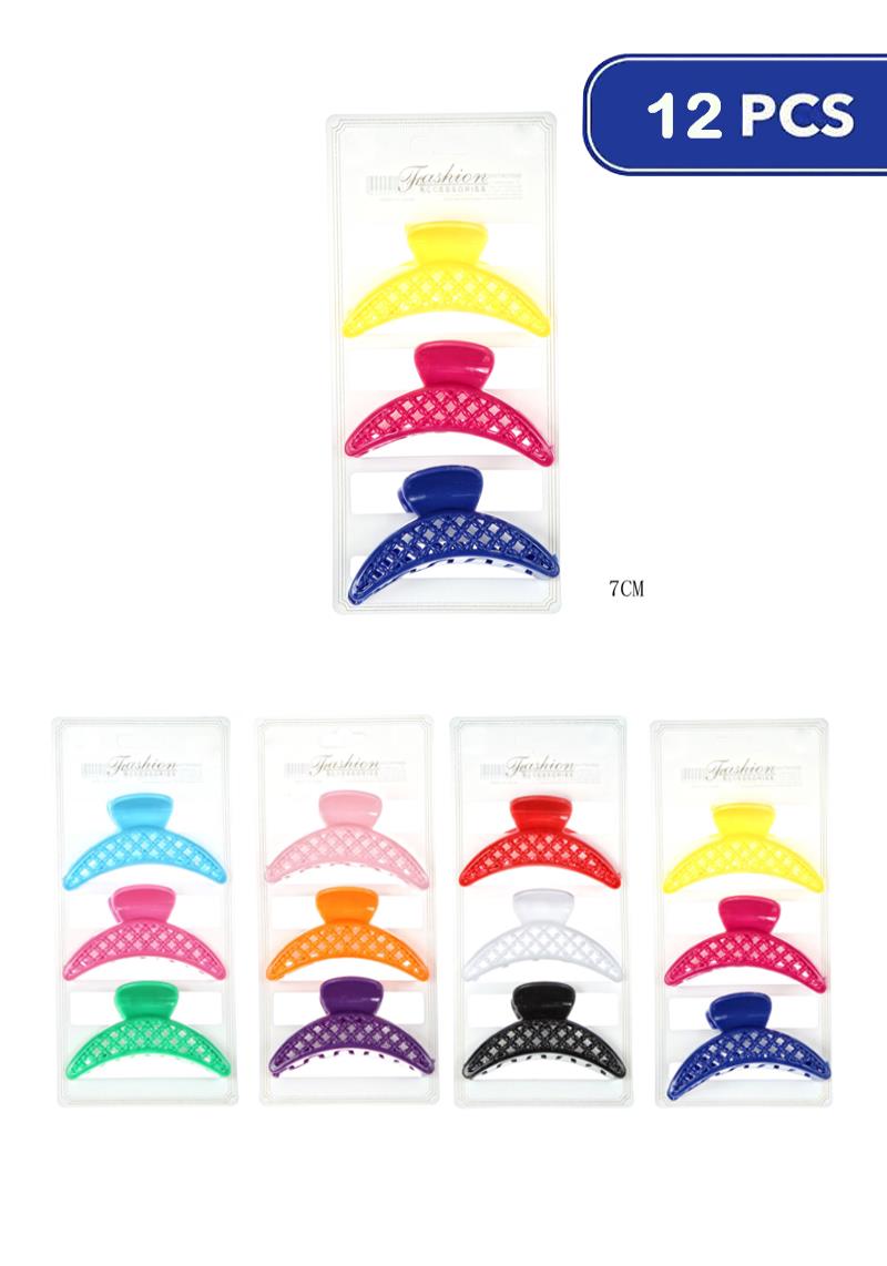 FASHION COLOR MESH VENTED 3 PC HAIR CLAW CLIP 12 UNITS