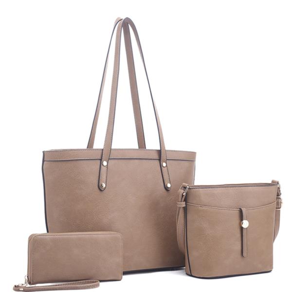 3IN1 PLAIN TOTE BAG WITH BAG AND WALLET SET
