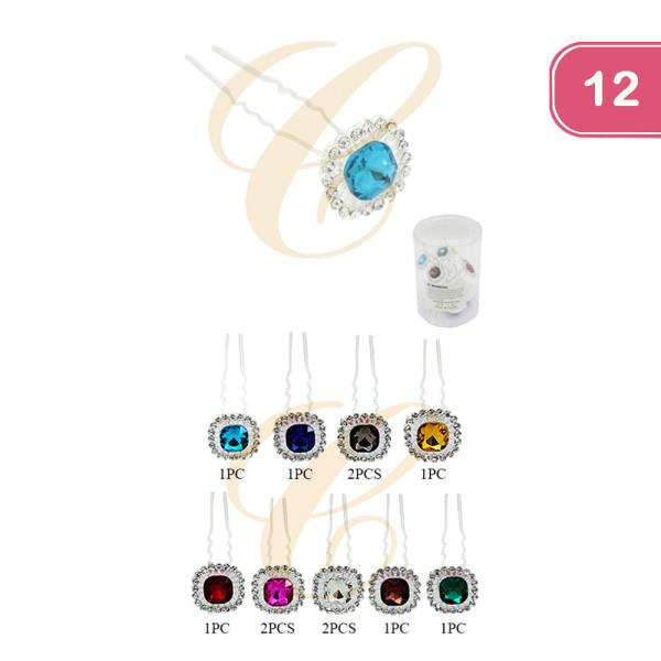 FASHION CRYSTAL STONE HAIR PIN (12 UNITS)