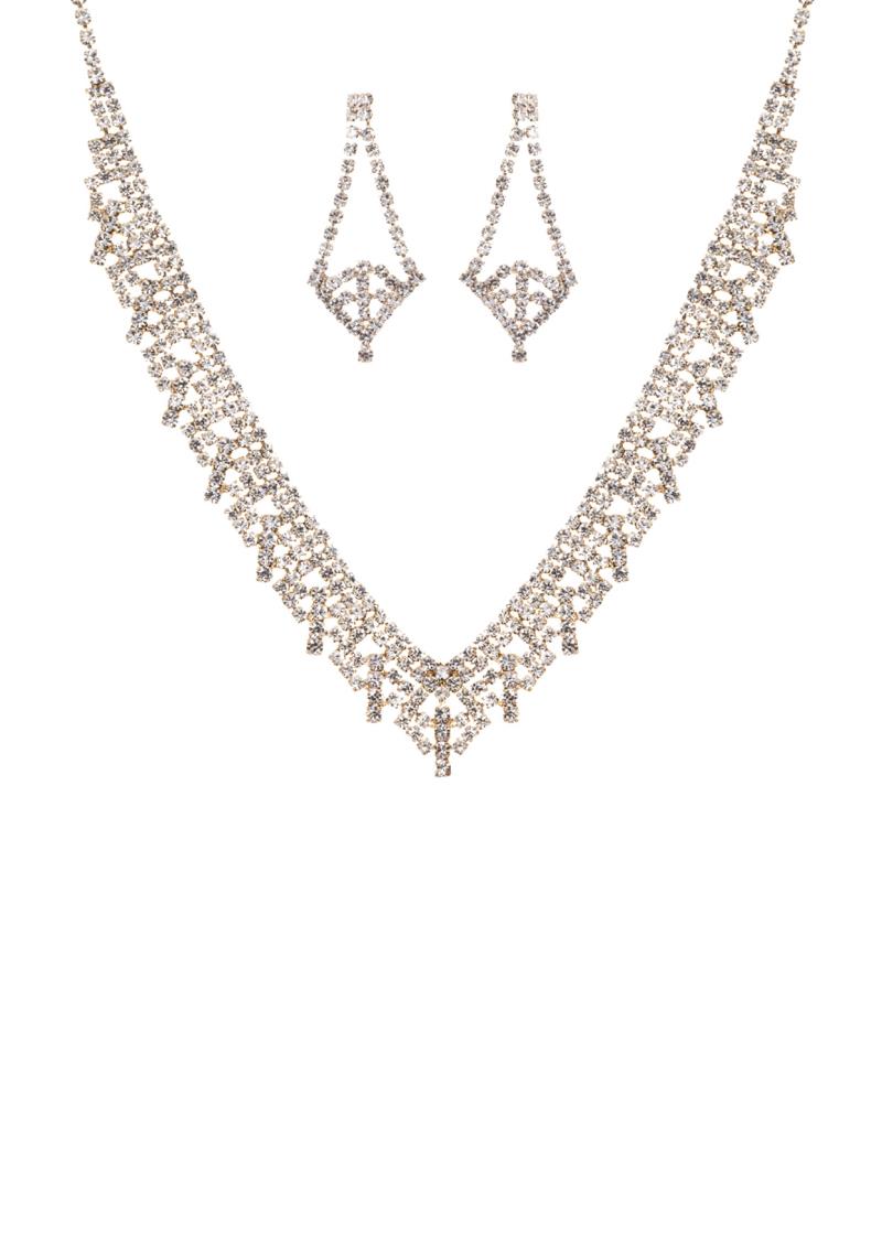 RHINESTONE V LINE NECKLACE EARRING SET