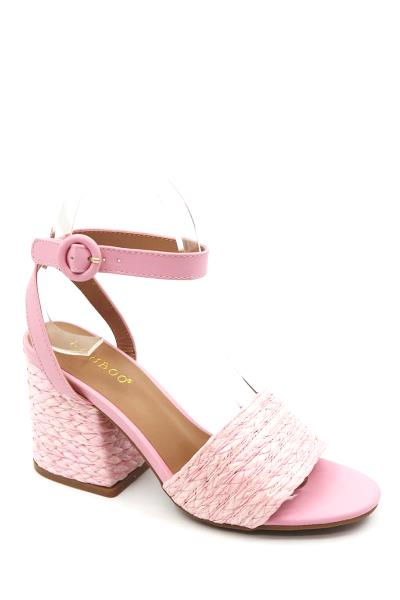 CHIC COLOR STRAW STRAP BUCKLE THICK HEEL