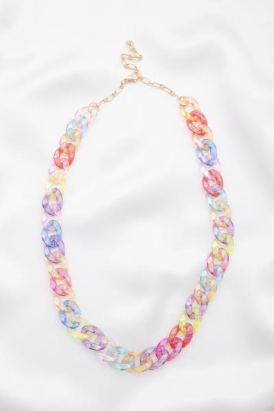 COLORFUL CLEAR CURB LINK NECKLACE