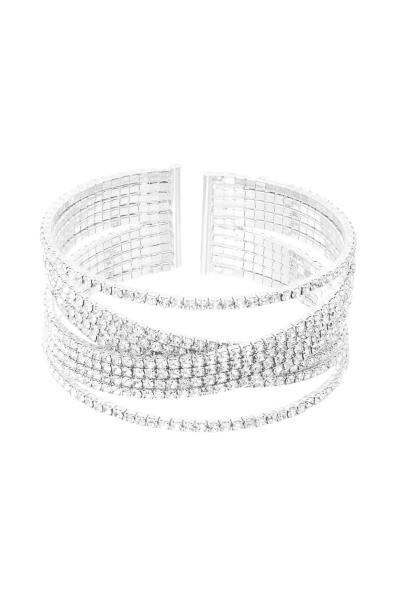 RHINESTONE CUBIC ZIRCONIA 10LINE 4ROW CROSSOVER WIR BRACELET