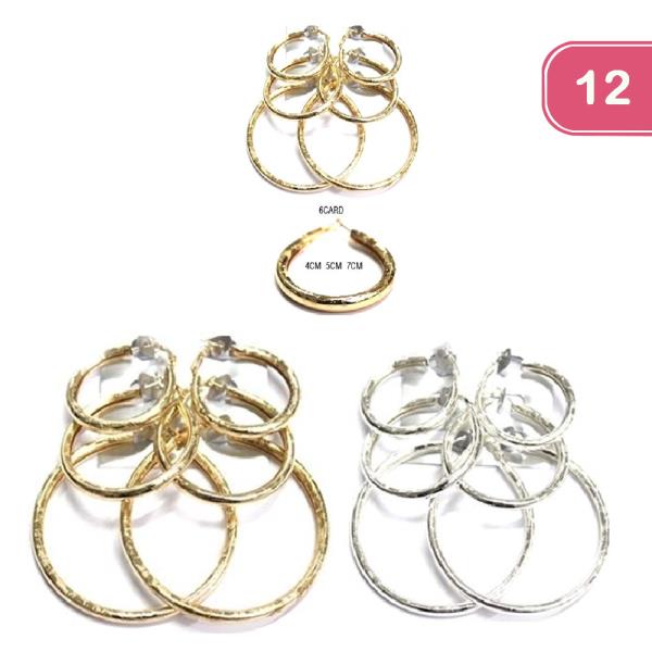 METAL HOOP EARRING 3 PAIR SET (12 UNITS)