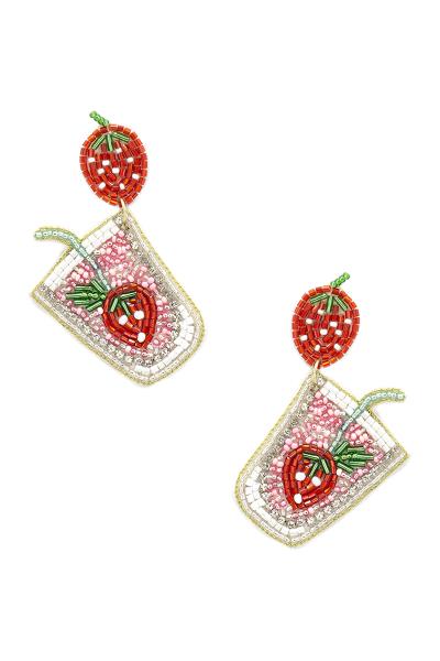 SEED BEAD STRAWBERRY COCKTAIL DANGLE EARRING