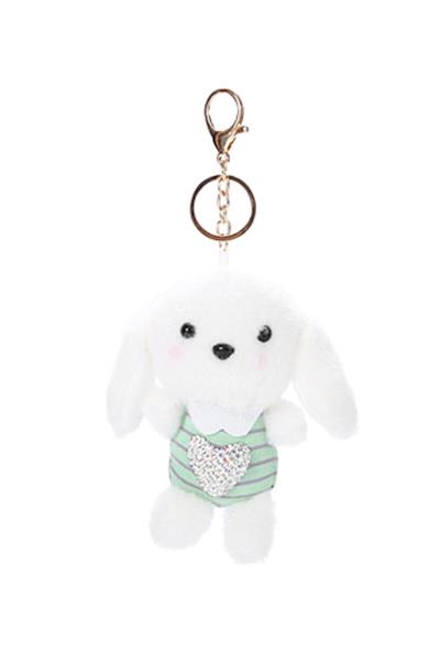 CUTE DRESSED STRIPED RHINESTONE HEART EAR BUNNY DOLL KEY CHAIN