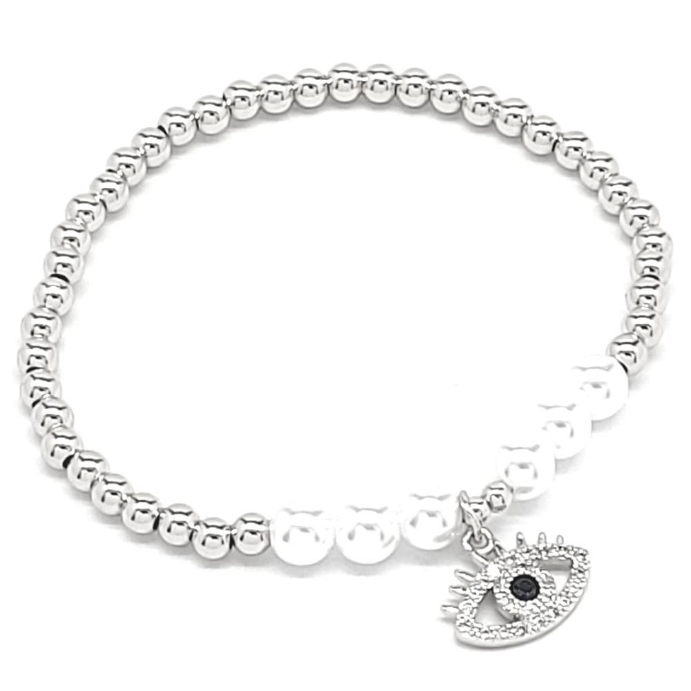 METAL BALL PEARL EVIL EYE BRACELET