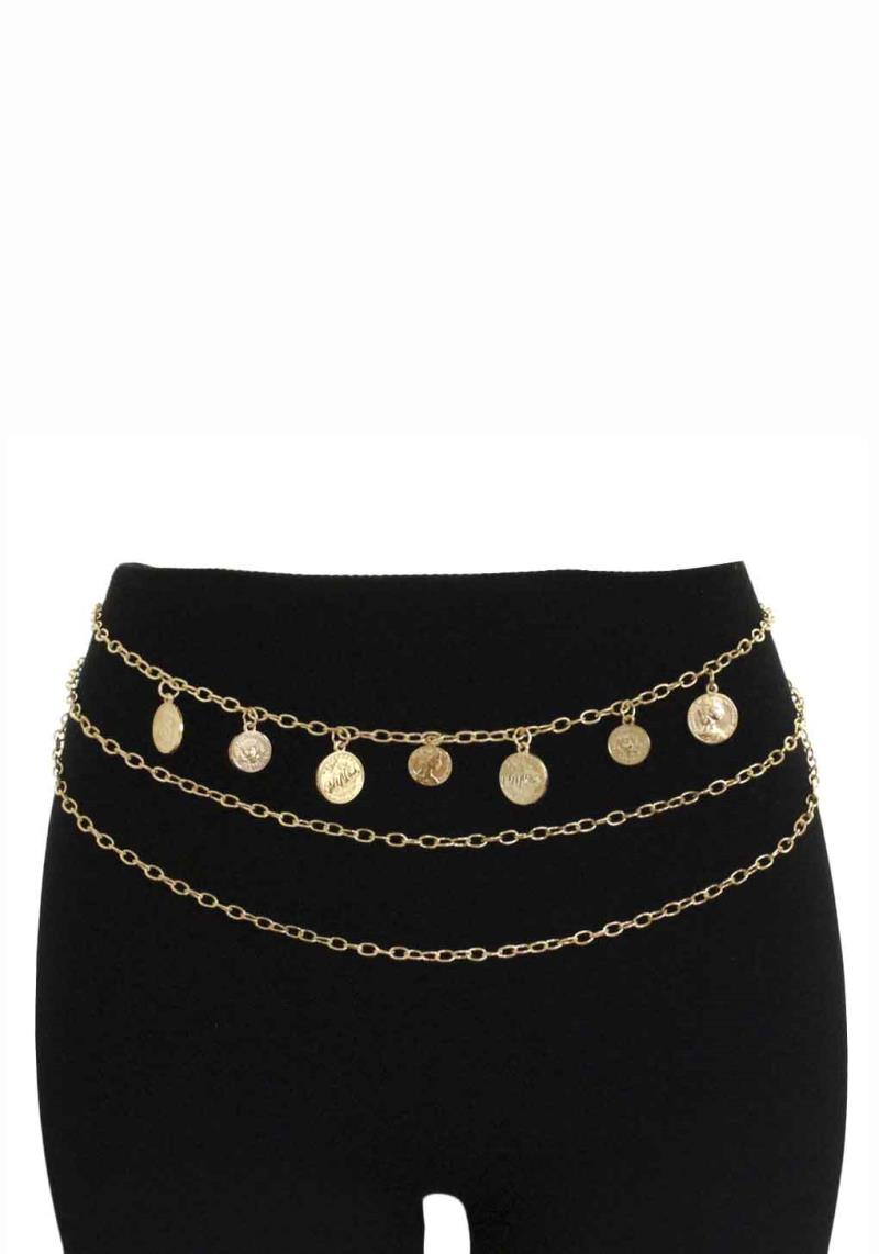 METAL CHAIN ROUND DANGLE BELLY BELT