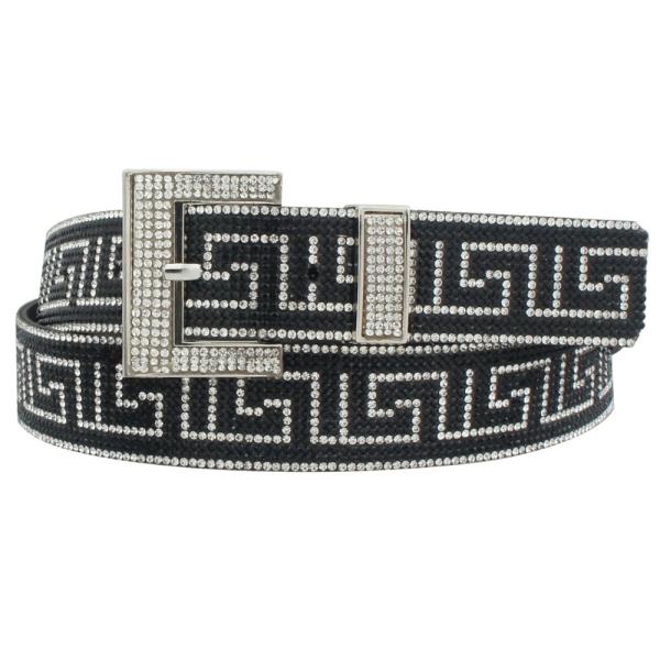 GREEK KEY PATTERNED RHINESTONE STRAP BELT