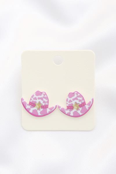 RODEO WESTERN COWBOY HAT COW PRINT EARRING