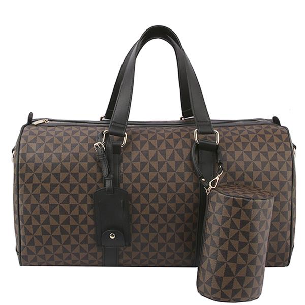 2IN1 MONOGRAM PATTERN TRAVEL DUFFEL BAG WITH CYLINDER POUCH SET