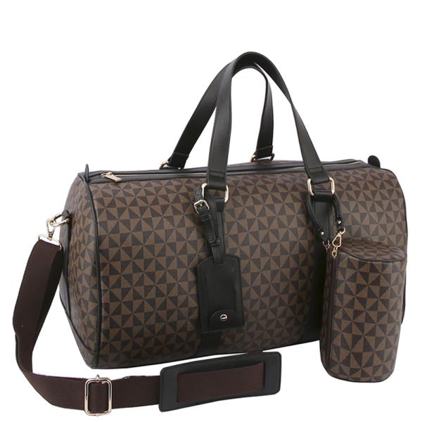 2IN1 MONOGRAM PATTERN TRAVEL DUFFEL BAG WITH CYLINDER POUCH SET