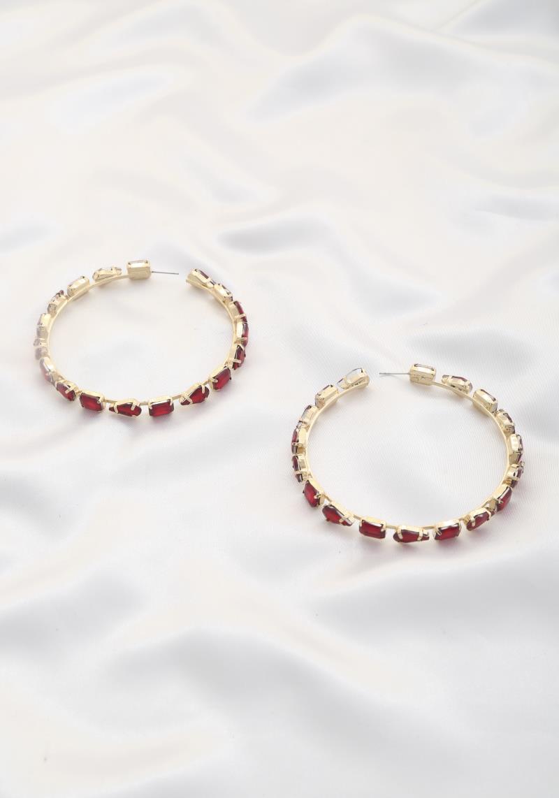 MULTI STAPE STONE HOOP EVENING EARRING