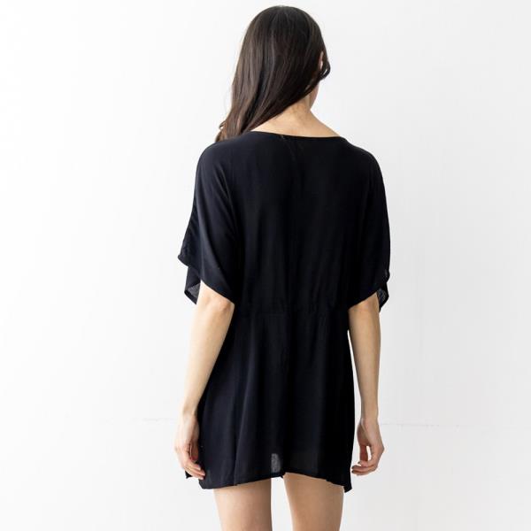EMBROIDERED COTTON PONCHO W/ DRAWSTRING
