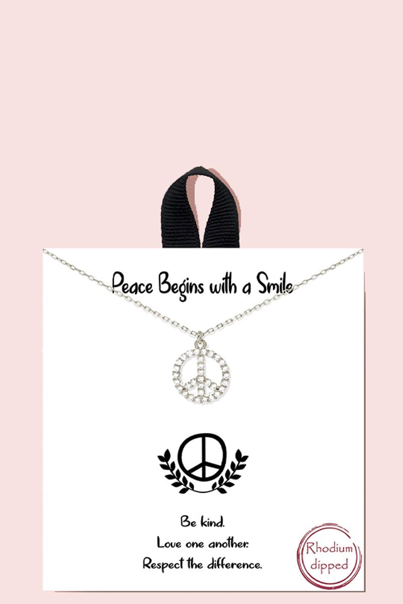18K GOLD RHODIUM DIPPED PEACE BEGINS WITH A SMILE NECKLACE