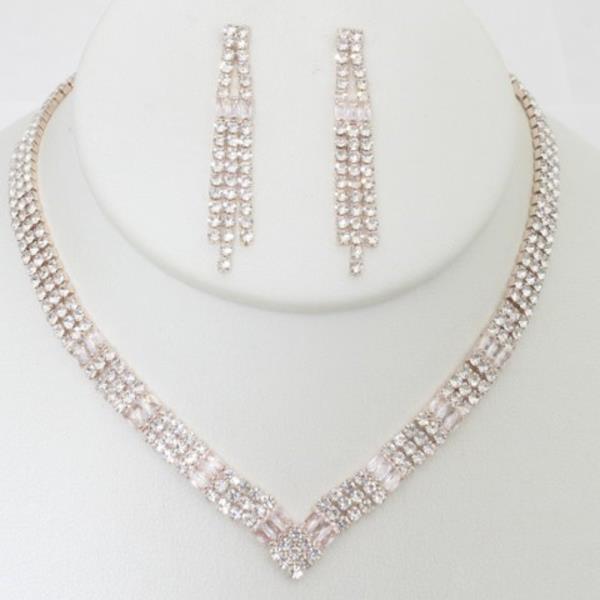 V SHAPE RHINESTONE NECKLACE