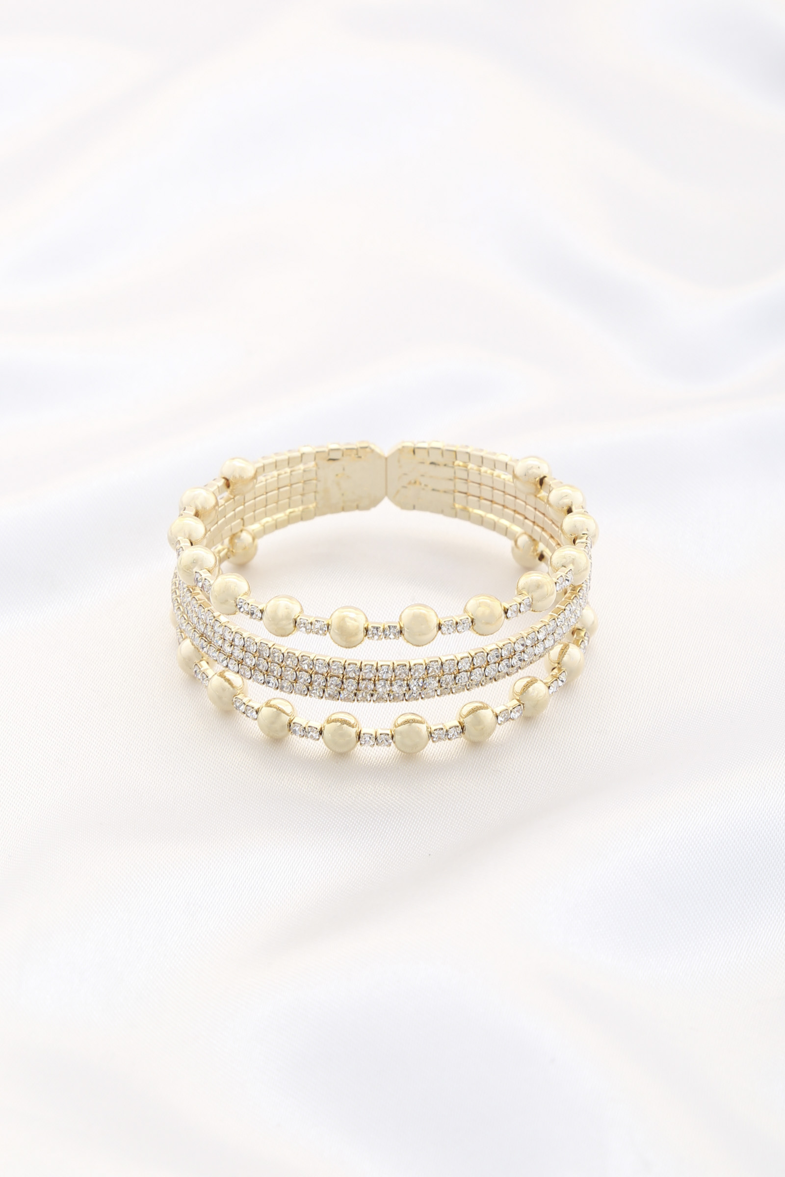 BALL BEAD RHINESTONE CUFF BRACELET