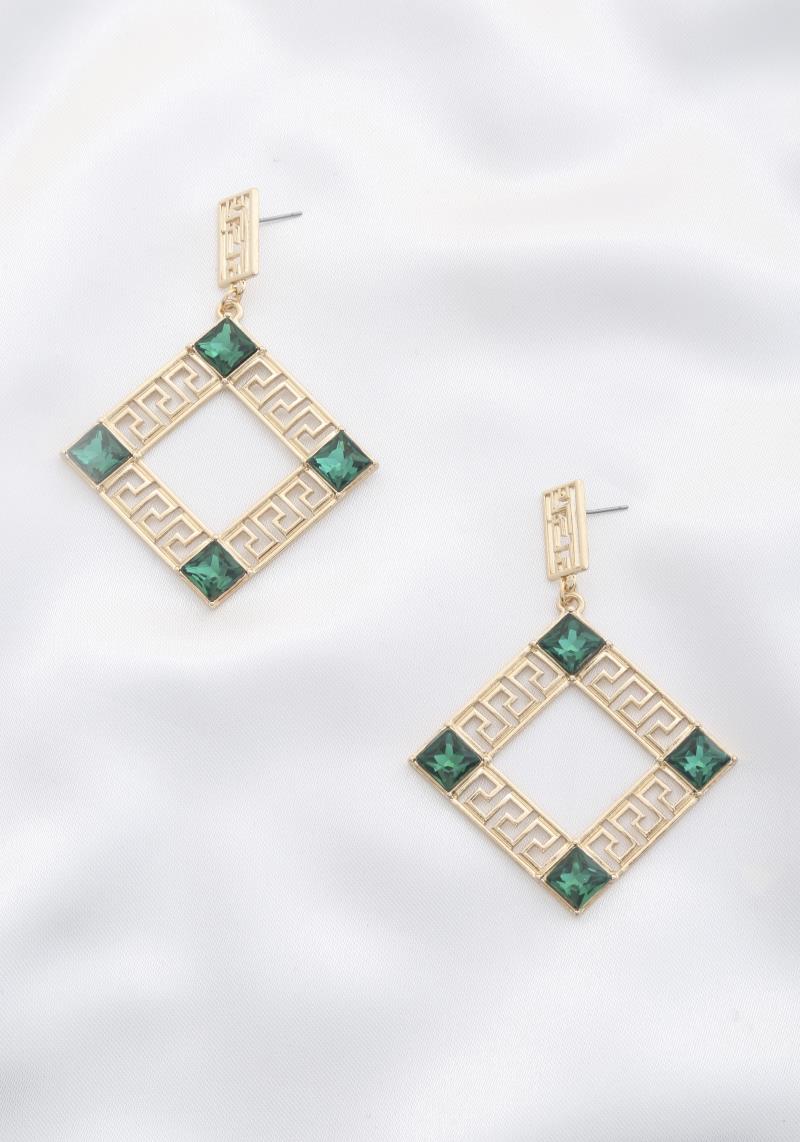 RHOMBUS GREEK PATTERN CRYSTAL DANGLE EARRING