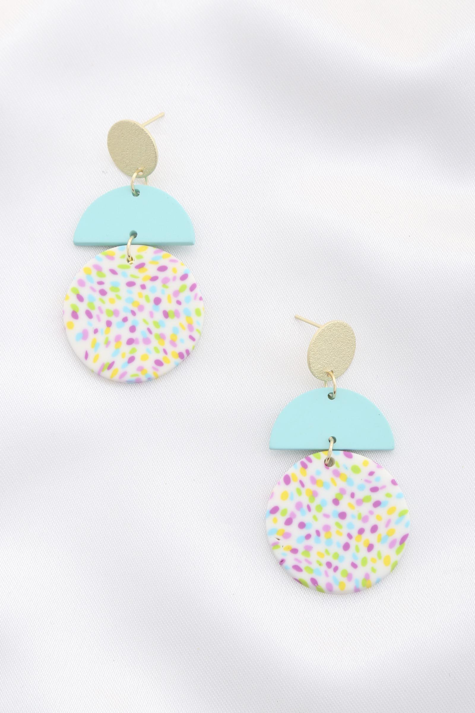 COLORFUL ROUND HALF CIRCLE CLAY EARRING
