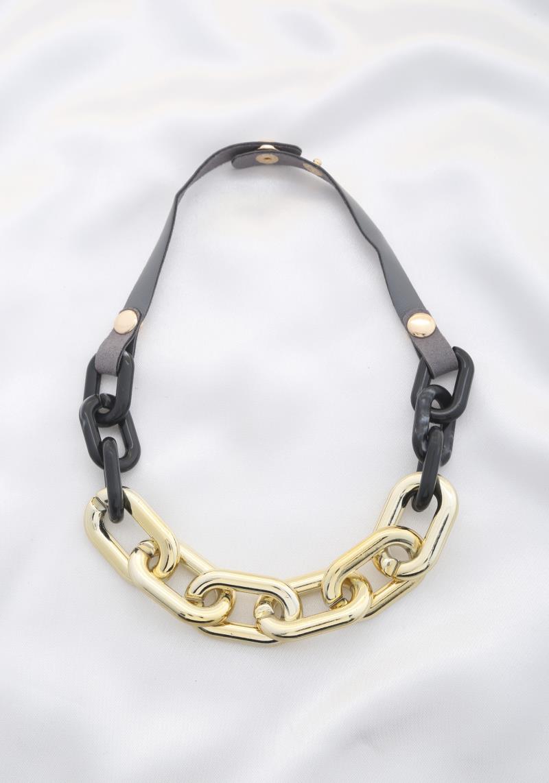 OVAL LINK CCB PU LEATHER NECKLACE