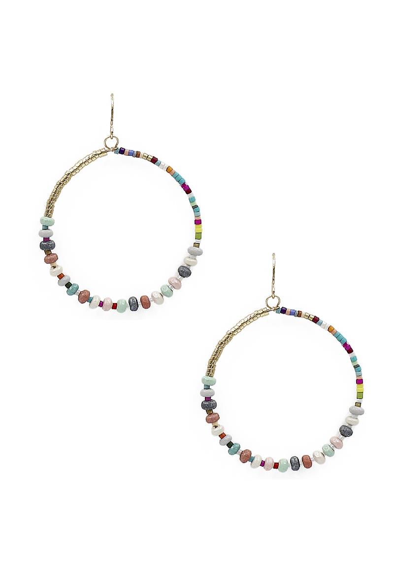 SEED STONE MIX BEAD ROUND DANGLE EARRING
